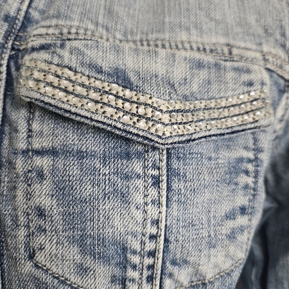 Chico's Platinum Women Size 1 (Medium) Denim Jean Jacket Studded 3/4 Sleeve - Picture 6 of 12